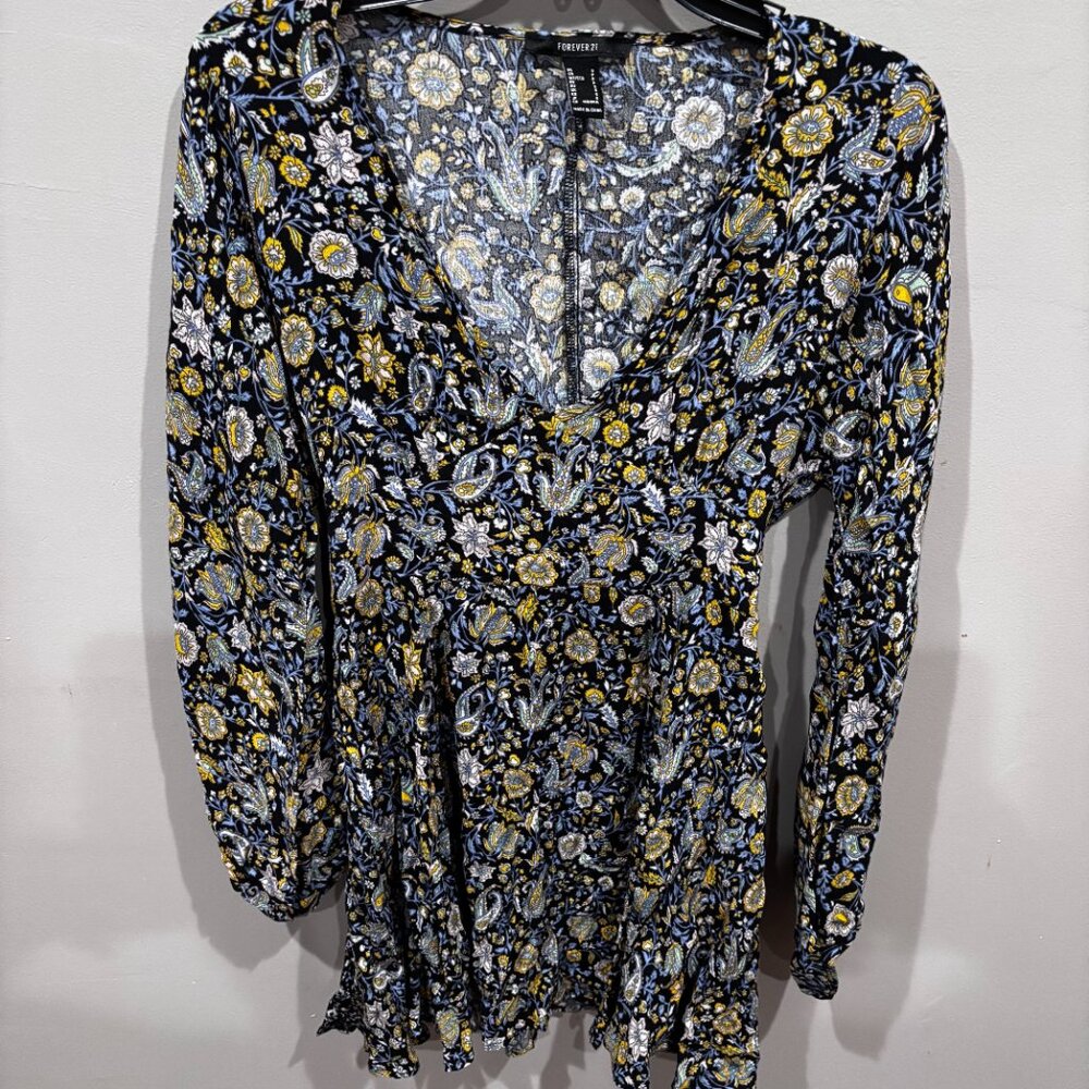 Forever 21 Blue and Yellow Paisley Floral Dress SZ: S